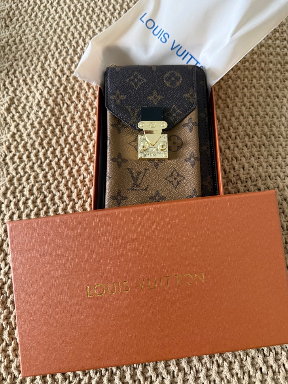 Brown Monogram LV Canvas with Dark Brown Suede Leather Phone bag & wallet